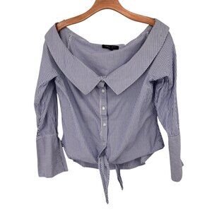 Romeo Juliet Striped Off-Shoulder  Blouse Tie Waist & Bell Sleeves size large